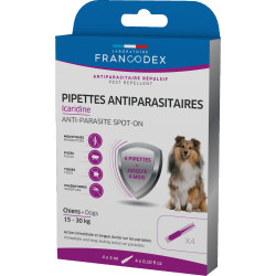 4 Icaridine Antiparasitaire Pipetten voor honden van 15-30 kg Francodex FR-176004 Pipetten voor bestrijdingsmiddelen