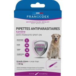 Francodex 4 Pipettes Antiparasitaires Icaridine pour chien plus de 30 kg Pipettes antiparasitaire