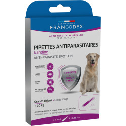 FR-176005 Francodex 4 Pipetas antiparasitarias Icaridine para perros de más de 30 kg Pipetas para plaguicidas