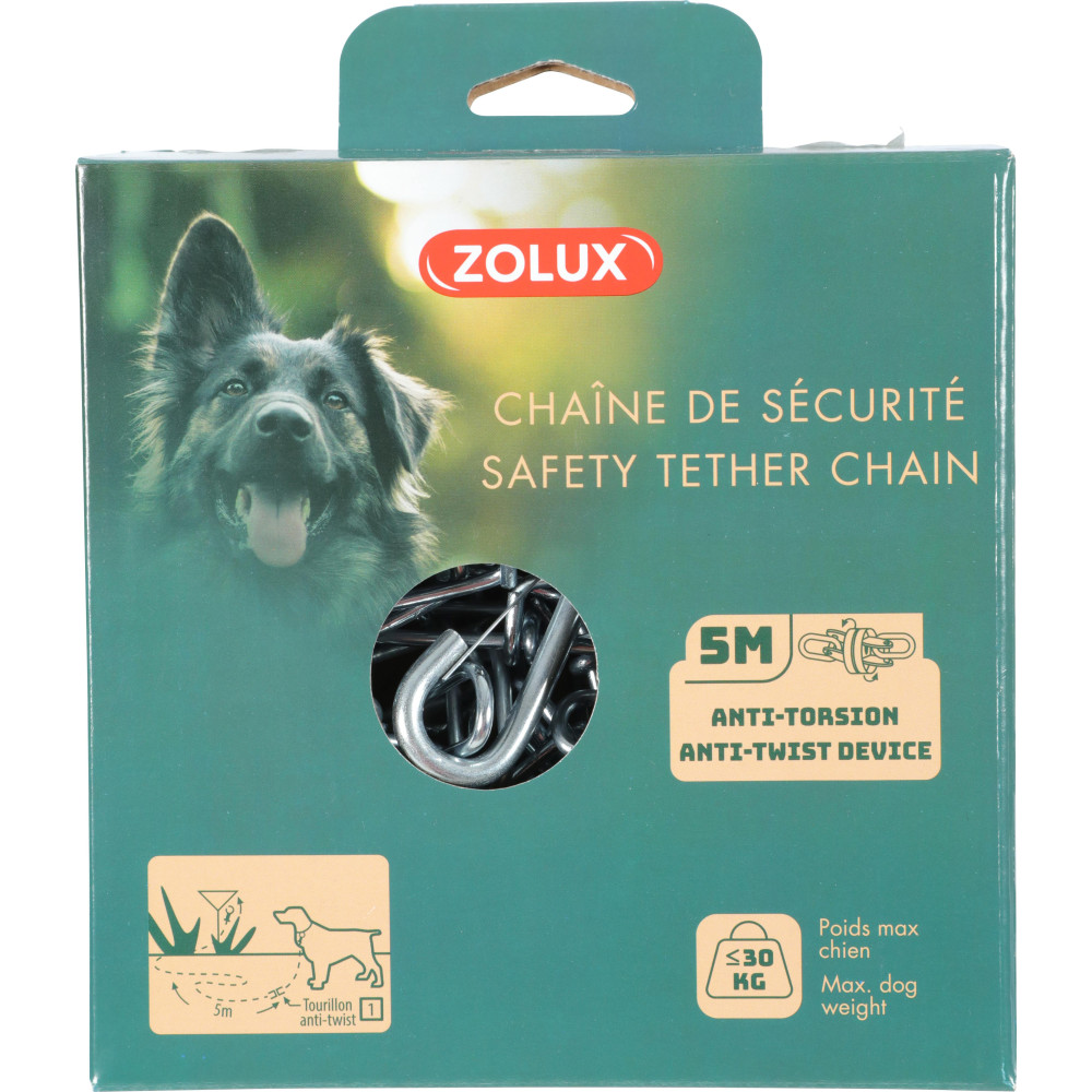 zolux Chaîne de sécurité en acier 5 mètres maillon anti torsion pour chien poids max 30 kg Longe et piquet