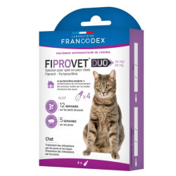 Francodex 4 pipettes anti puces Fiprovet duo pour chat Antiparasitaire chat