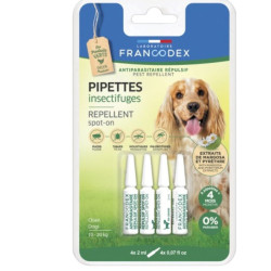 4 Insectenafstotende pipetten voor honden van 10 kg tot 20 kg. Francodex FR-175223 Pipetten voor bestrijdingsmiddelen