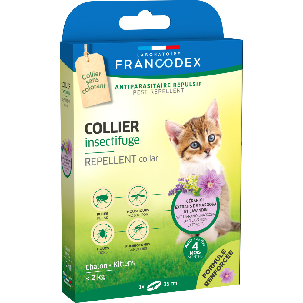 Francodex Collier anti puce Insectifuge Chatons de moins de 2 kg Antiparasitaire chat
