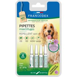 FR-175488 Francodex 4 pipetas repelentes de insectos para perros de 10 kg a 20 kg fórmula reforzada Pipetas para plaguicidas