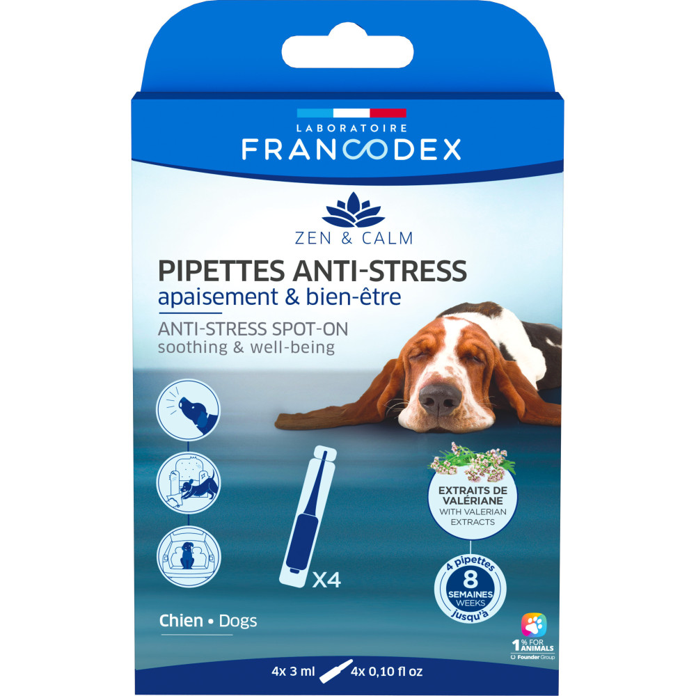 4 pipetas anti-stress calmantes e de bem-estar para cães FR-175324 Anti-Stress