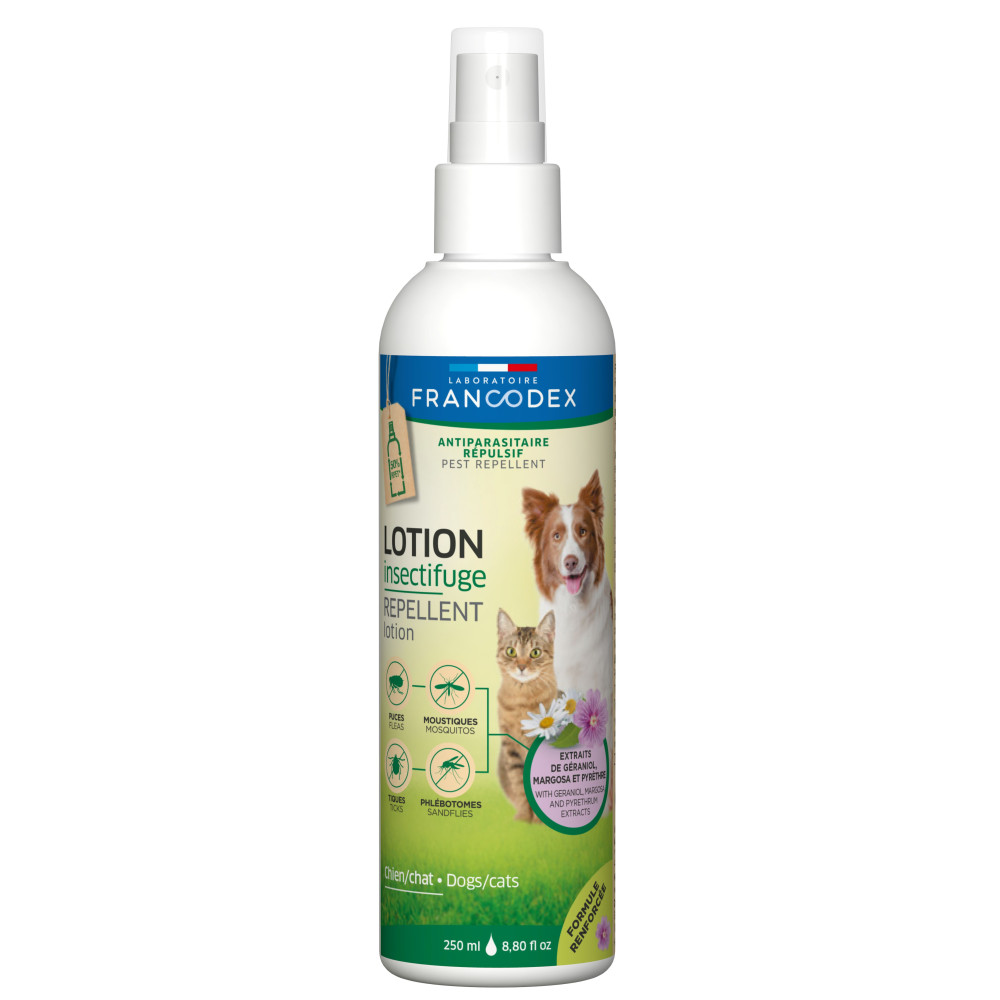 Francodex Lozione repellente per insetti 250 ml Formula rinforzata per cani e gatti FR-175494 antiparassitario