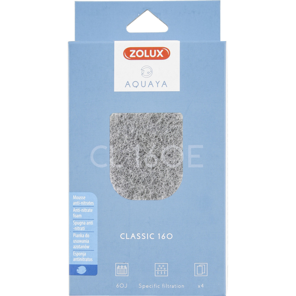 zolux Filtre pour pompe classic 160, filtre CL 160 E mousse anti nitrates x 4 pour aquarium Masses filtrantes, accessoires