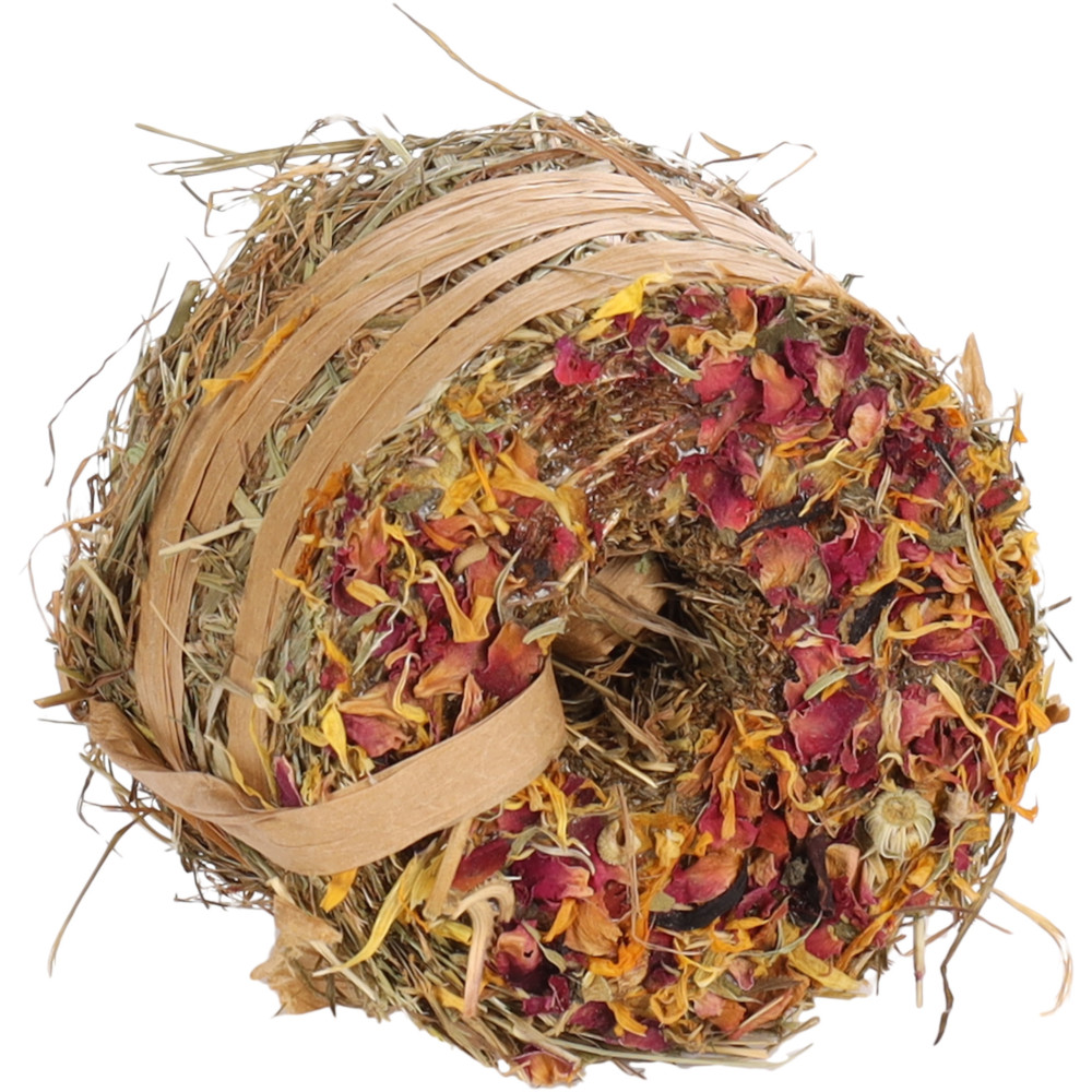 Flamingo Hay donut treats with dandelion flowers & rose petals ø 9 cm for rodents Snacks and supplements