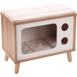 Flamingo Pet Products Meuble TV Fino Blanc & Brun & Naturel,50 x 29 x 41H pour chat Igloo chat