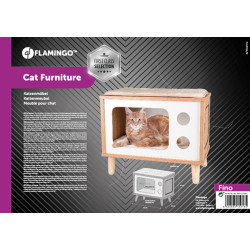 Flamingo Pet Products Meuble TV Fino Blanc & Brun & Naturel,50 x 29 x 41H pour chat Igloo chat