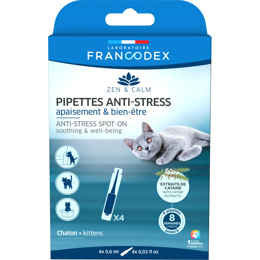 Francodex 4 Pipettes anti-stress apaisant et bien-être pour chatons Comportement