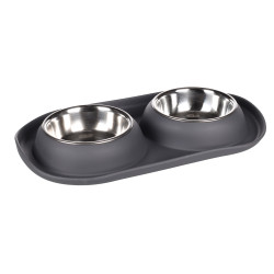 Grafa Oval Dark Grey Duo Bowl 2 x 220 ml voor water en voer voor kleine honden Flamingo FL-522983 Kom, dubbele kom