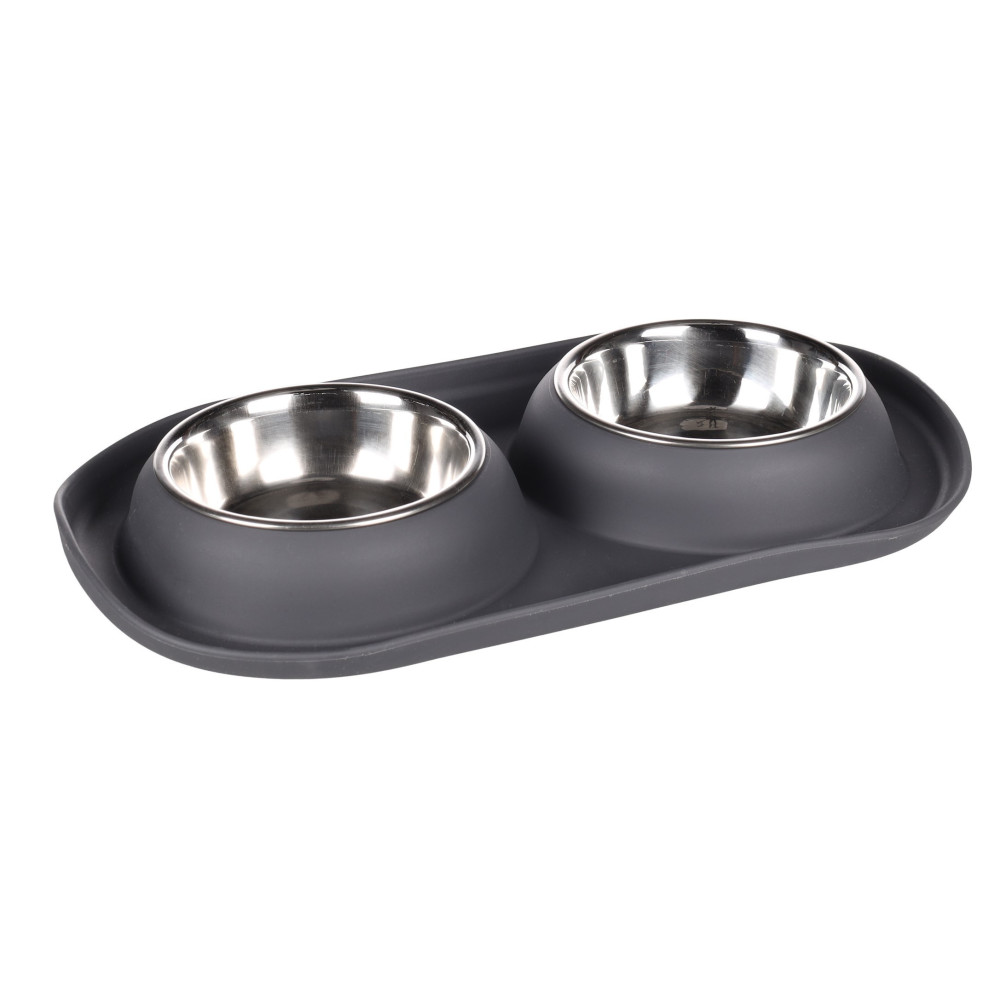Flamingo Bowl Duo Grafa Oval Dark grey 2 x 220 ml for water and food for small dogs Bowl, double bowl