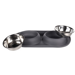 Flamingo Bowl Duo Grafa Oval Dark grey 2 x 220 ml for water and food for small dogs Bowl, double bowl
