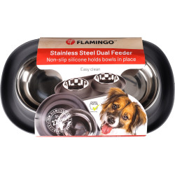 FL-522983 Flamingo Grafa Oval Gris Oscuro Duo Bowl 2 x 220 ml para agua y comida para perros pequeños Tazón, doble tazón