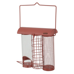 Alimentador de pássaros trio vermelho em terracota ZO-170596 Alimentadores de aves ao ar livre