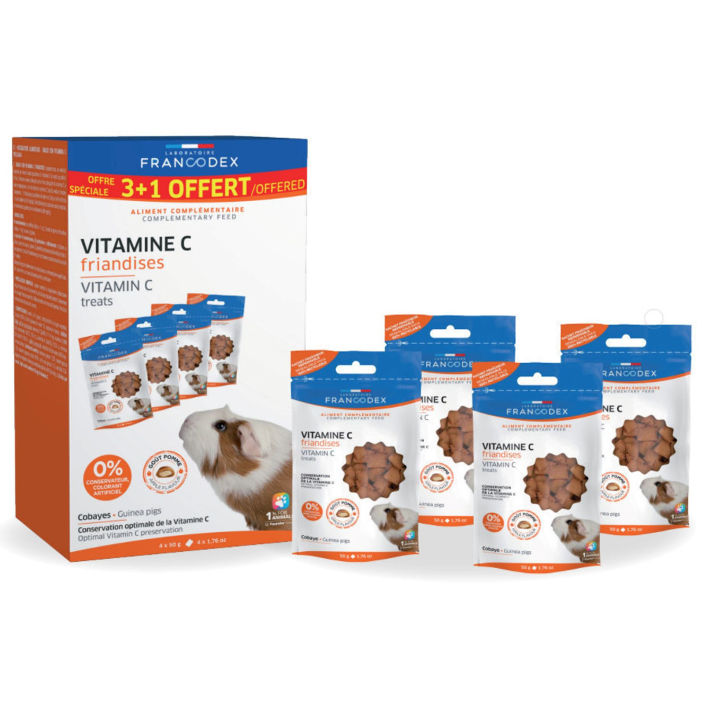 Francodex Confezione di croccantini alla vitamina C, 4 sacchetti da 50 g per porcellini d'India FR-171058 Snack e integratori