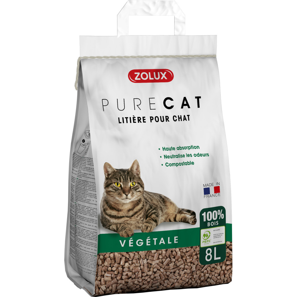zolux Litière végétale granules de bois PureCat 8 L soit 5.66 kg pour chat Litiere