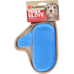 Flamingo Brushing glove with taupe and blue metal studs for dogs Grooming gloves and rollers