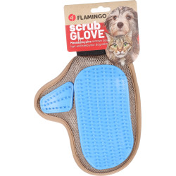 Flamingo Taupe and blue plastic picot brushing glove for dogs and cats Grooming gloves and rollers