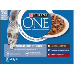 Purina 8 Beutel (85 g) für sterilisierte Katzen mit Ente, Sardine und Rind PURINA ONE NP-149312 Pâtée - émincés chat