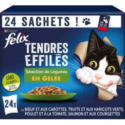 Purina 24 Bustine da 85 g per gatti, Tenere strisce in gelatina - Selezione di verdure miste FELIX NP-328366 Pâtée - émincés ...