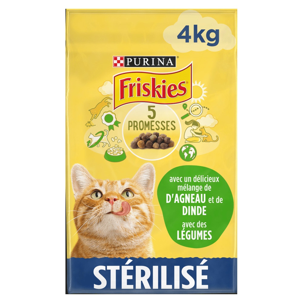 NP-713412 Purina Pienso para gatos esterilizados o castrados con una deliciosa mezcla de Cordero, Pavo y Verduras 4kg FRISKIE...