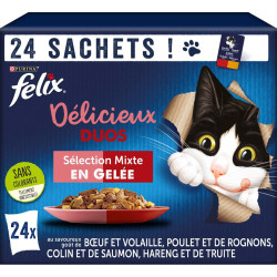 Purina 24 Beutel à 85g für Katzen Zartbitter Effiliert Köstliche Duos - Gemischte Auswahl felix NP-335036 Pâtée - émincés chat