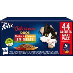 44 Saquetas 85g para gatos Tender Sliced Delicious Duos - Felix Country Selection NP-333407 Pâtée - émincés chat