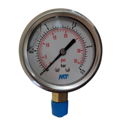 Mt bk Stainless steel glycerine bath pressure gauge - 1/4 inch ø 63 mm 0 - 2.5 bar Pressure gauge