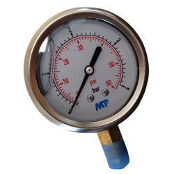 Manómetro de pressão para banho de glicerina em aço inoxidável - 1/4 polegada ø 63 mm 0 - 4 bar SO-MGI63/040 Medidor de pressão