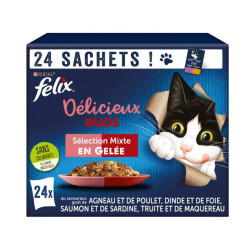 NP-328175 Purina 24 Bolsitas de 85g para gatos Délicieux Duos - Selección Mixta en gelatina felix Pâtée - émincés chat