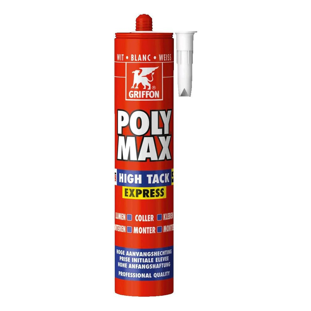 POLY MAX HIGH TACK EXPRESS polymeerplamuur - 435 g - wit Griffon 43199277 kit of silicone
