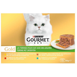 12 Boîtes pour chat 85g GOLD Les Terrines avec des Légumes - GOURMET Accueil