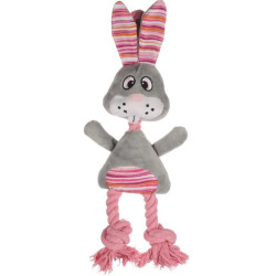 Flamingo 38 cm grey plush rabbit with pieno rope, for dogs Plush for dog