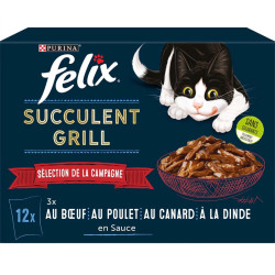 Purina 12 Sachets of Succulent Grill cat pâté - Sélection Campagne FELIX Pâtée - émincés chat