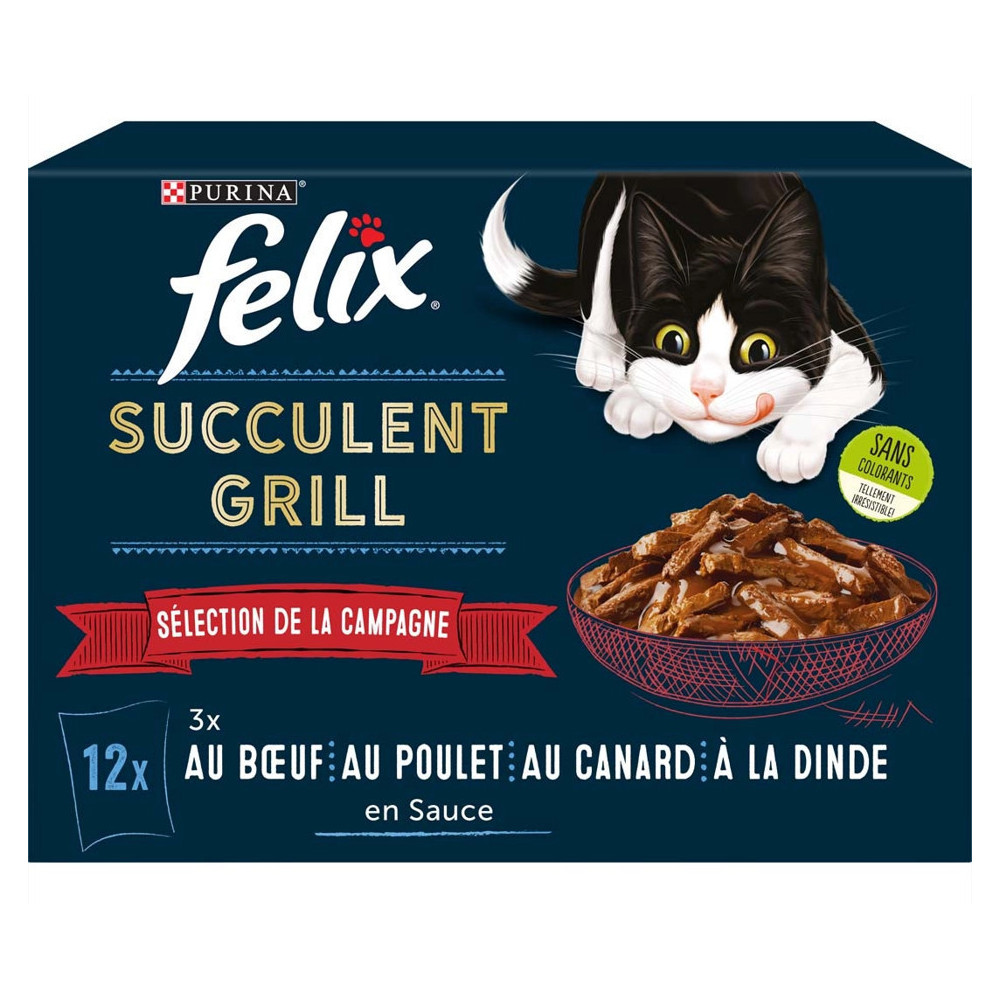12 Sachets de pâté pour chat Succulent Grill – Sélection Campagne FELIX Accueil