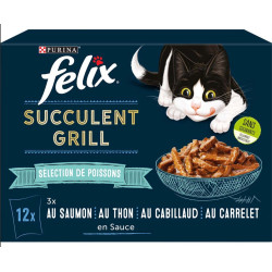Purina 12 Beutel Succulent Grill-Pastete für Katzen - Auswahl Fisch FELIX NP-528770 Pâtée - émincés chat