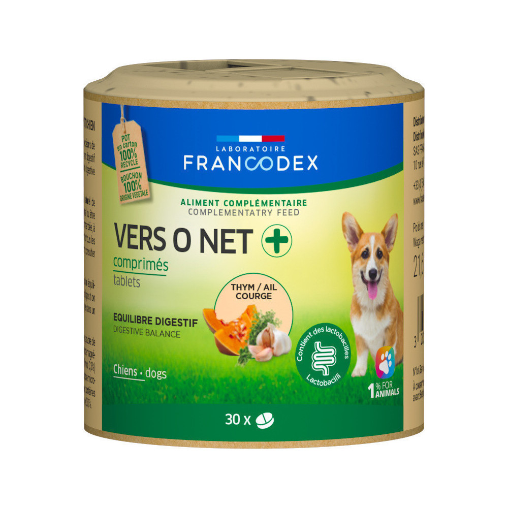 Francodex Anti parasite 30 comprimés Vers o net + pour chiot et petit chien collier antiparasitaire