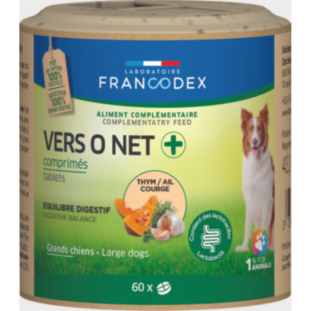 Vers O Net + antiparasitário natural 60 comprimidos para cães de grande porte FR-170202 colar de controlo de pragas