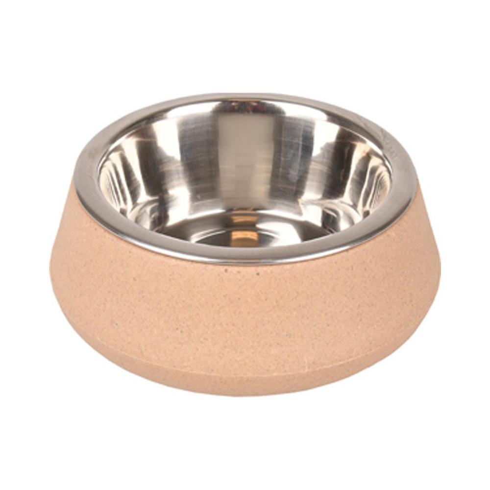 Flamingo Pet Products 470 ml Bowl with bowl in stainless steel Rimboé anti-slip. taupe color. for dog Bowl, bowl