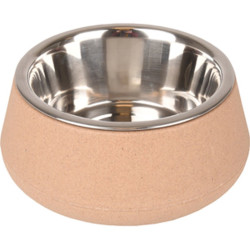 Flamingo Pet Products 470 ml Bowl with bowl in stainless steel Rimboé anti-slip. taupe color. for dog Bowl, bowl