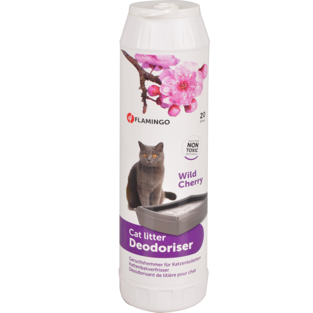 Deodorant voor kattenbak. Wilde kersengeur. 750 g. fles voor katten. Flamingo Pet Products FL-501066 Deodorant voor kattenbak...