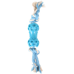 Flamingo Pet Products Dumbbell toy + blue rope 34 cm. LINDO. in TPR. for dogs. Jeux cordes pour chien