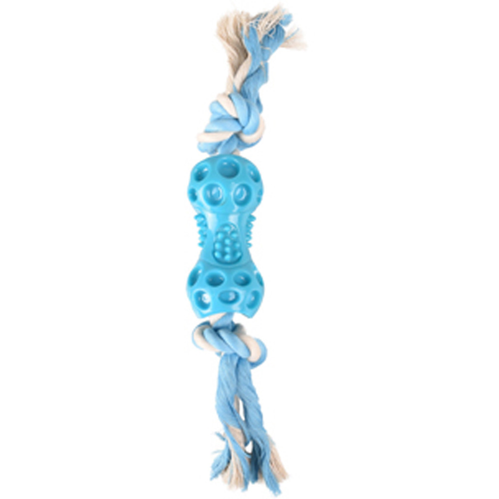 Flamingo Pet Products Dumbbell toy + blue rope 34 cm. LINDO. in TPR. for dogs. Ropes for dogs